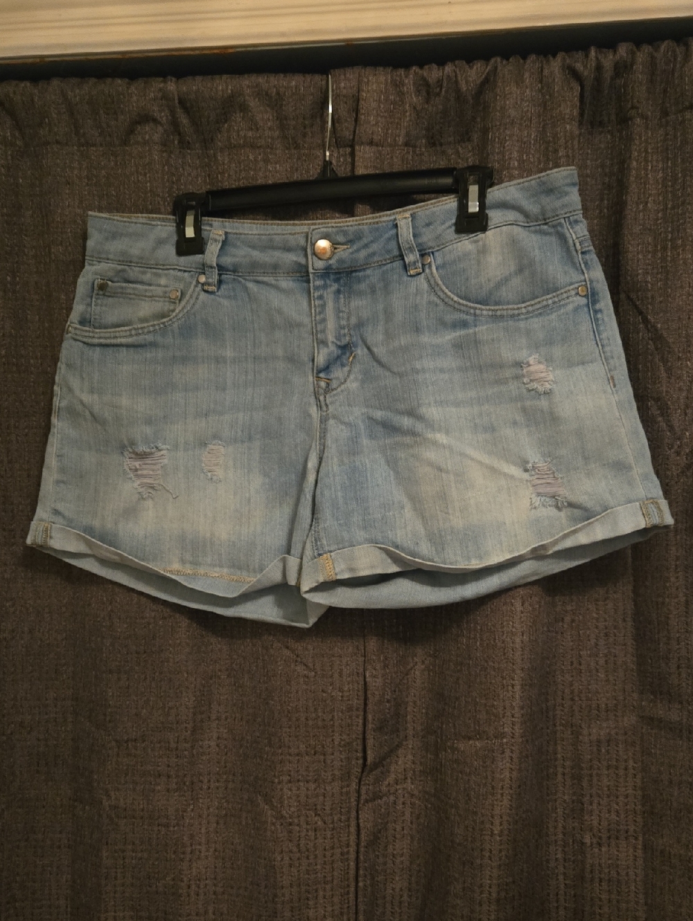 Dollhouse Light Blue Distressed Denim Shorts